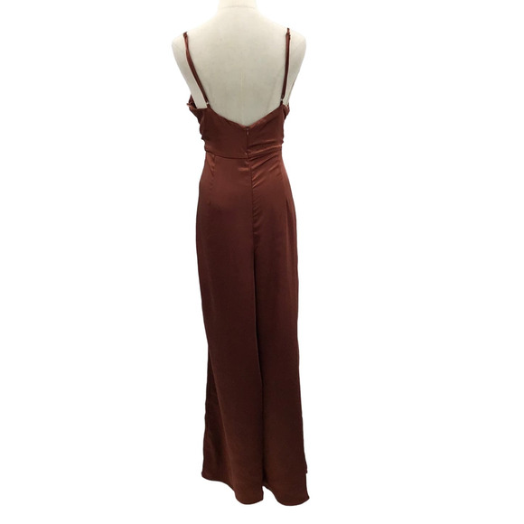 LUSH XS Perfect Night Brown Satin Cowl Neck Culotte Jumpsuit NEW b122 - Picture 4 of 13